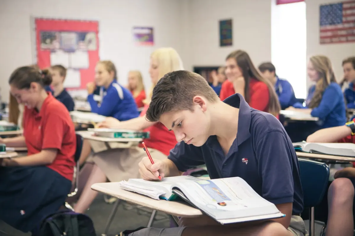 High school students at work during a class